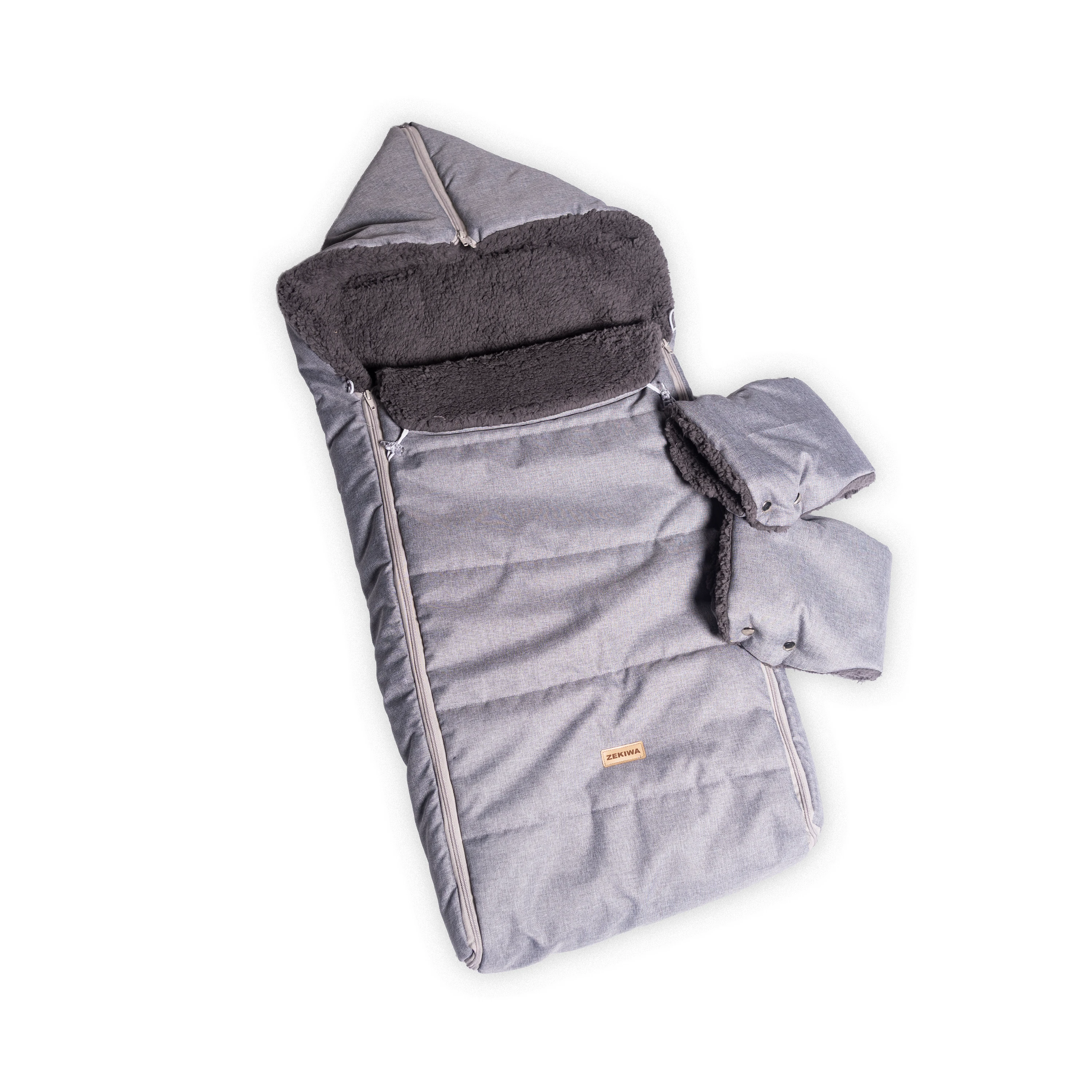 Warmer Winter Fußsack / -Schlafsack für Kinderwagen mit Handschuhen oder Schlitten, grau meliert TEDDY Graphit 110 cm