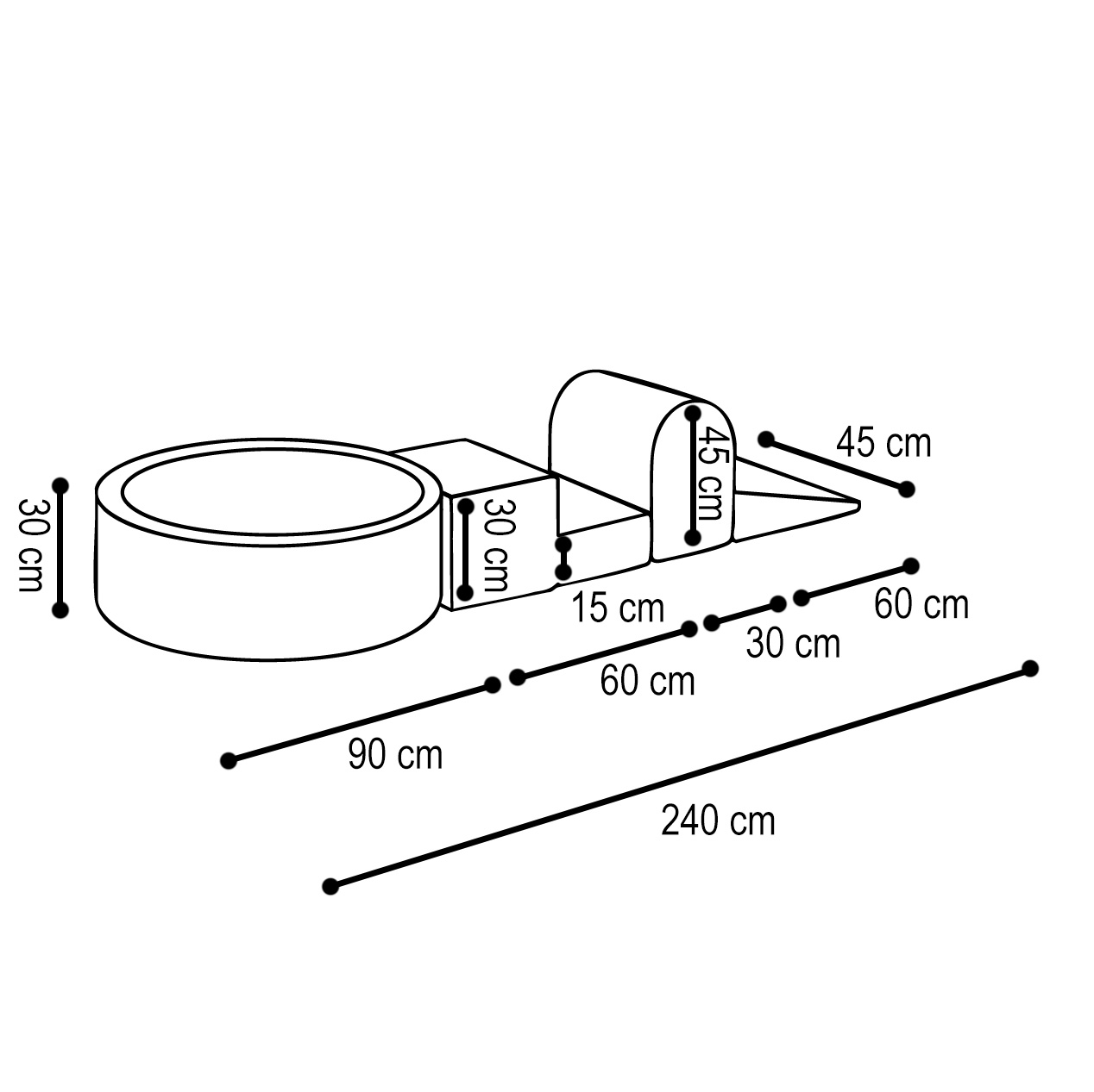 PLUSH NEST Spielplatz 3 Elemente + Trockenbecken 90×30 (+200 Bälle: Perle, Perlmutt, Silber), grün, Premium-Cord