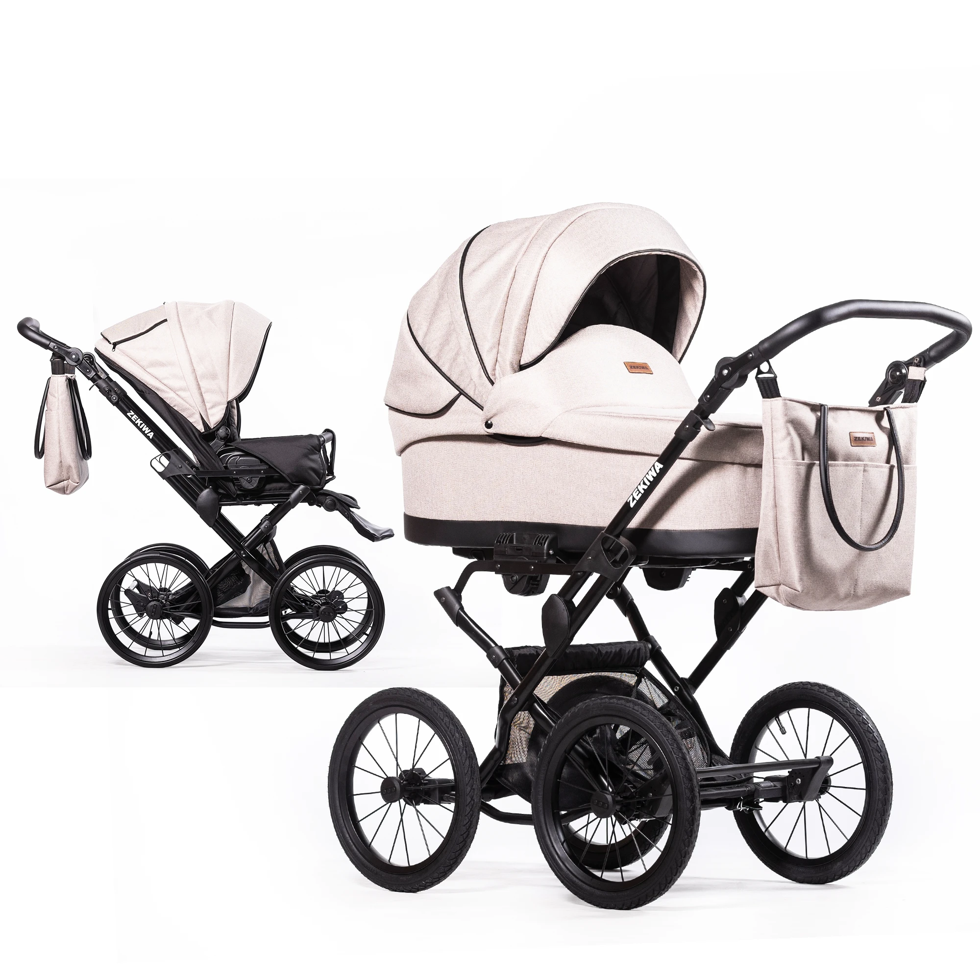 Kinderwagen "Perle" Konfigurationswagen Saturn Royal / Touring Max - XXL Wanne mit 81cm Liegefläche - inkl. Sportwagenaufsatz und Wickeltasche