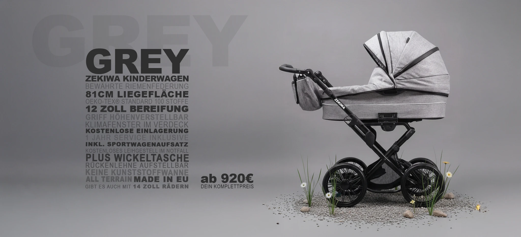 ZEKIWA Touring Max Grey 2 in 1 Kinderwagen