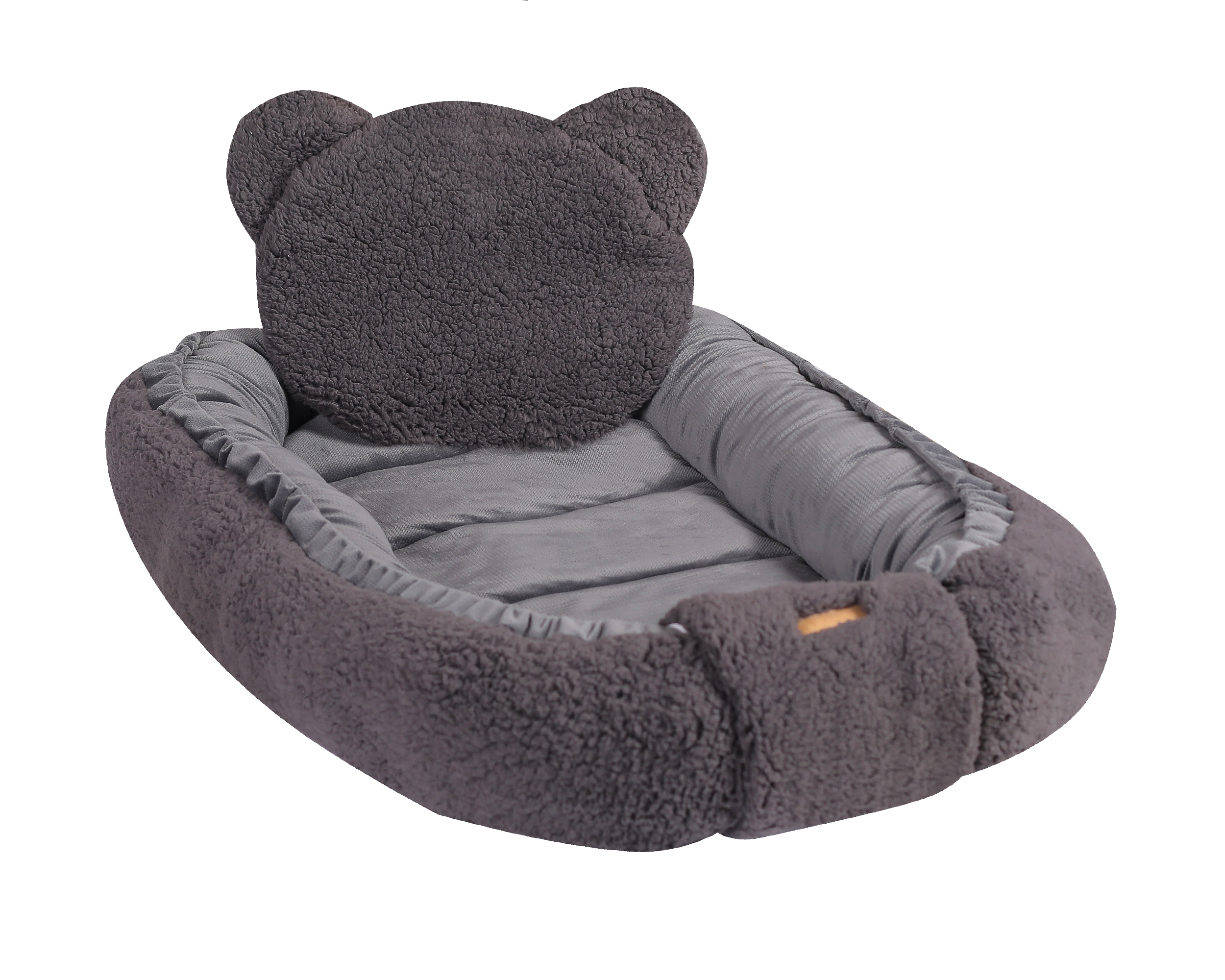 Babykokon mit Kissen für Jungen und Mädchen, dunkelgrauer Samt + Teddy