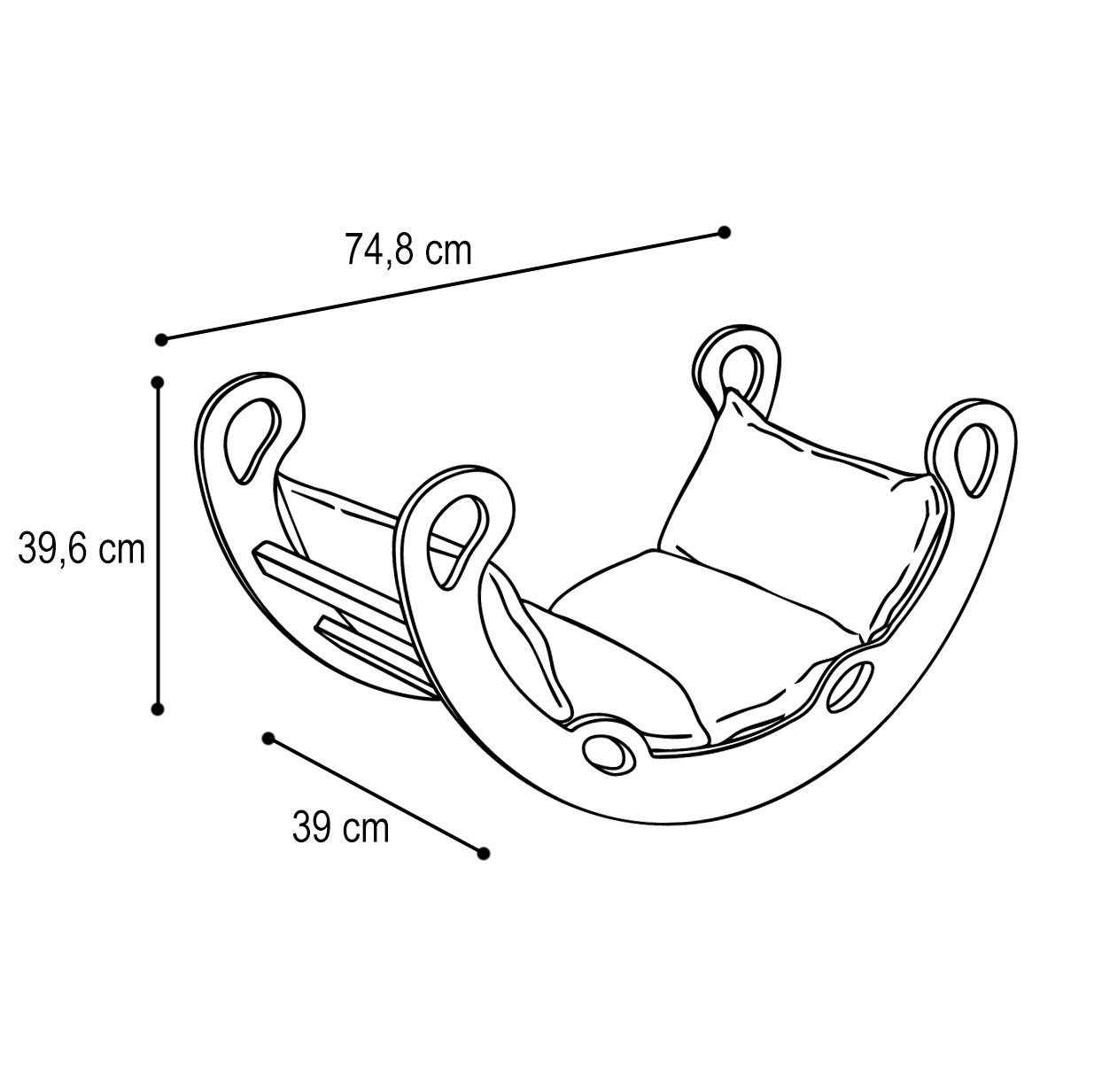 PLUSH NEST Kinderschaukelstuhl XS Mini-Schaukelstuhl 2-in-1 + Kissen, Hellgrau, Weiß, Holzspiel 