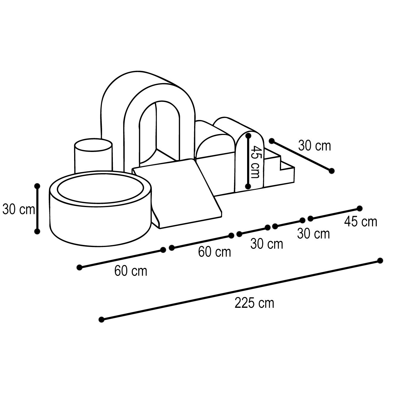 PLUSH NEST Spielplatzburg mit Pool + 150 Bällen (Perlmutt, Silber), Premium-Cord-Grün