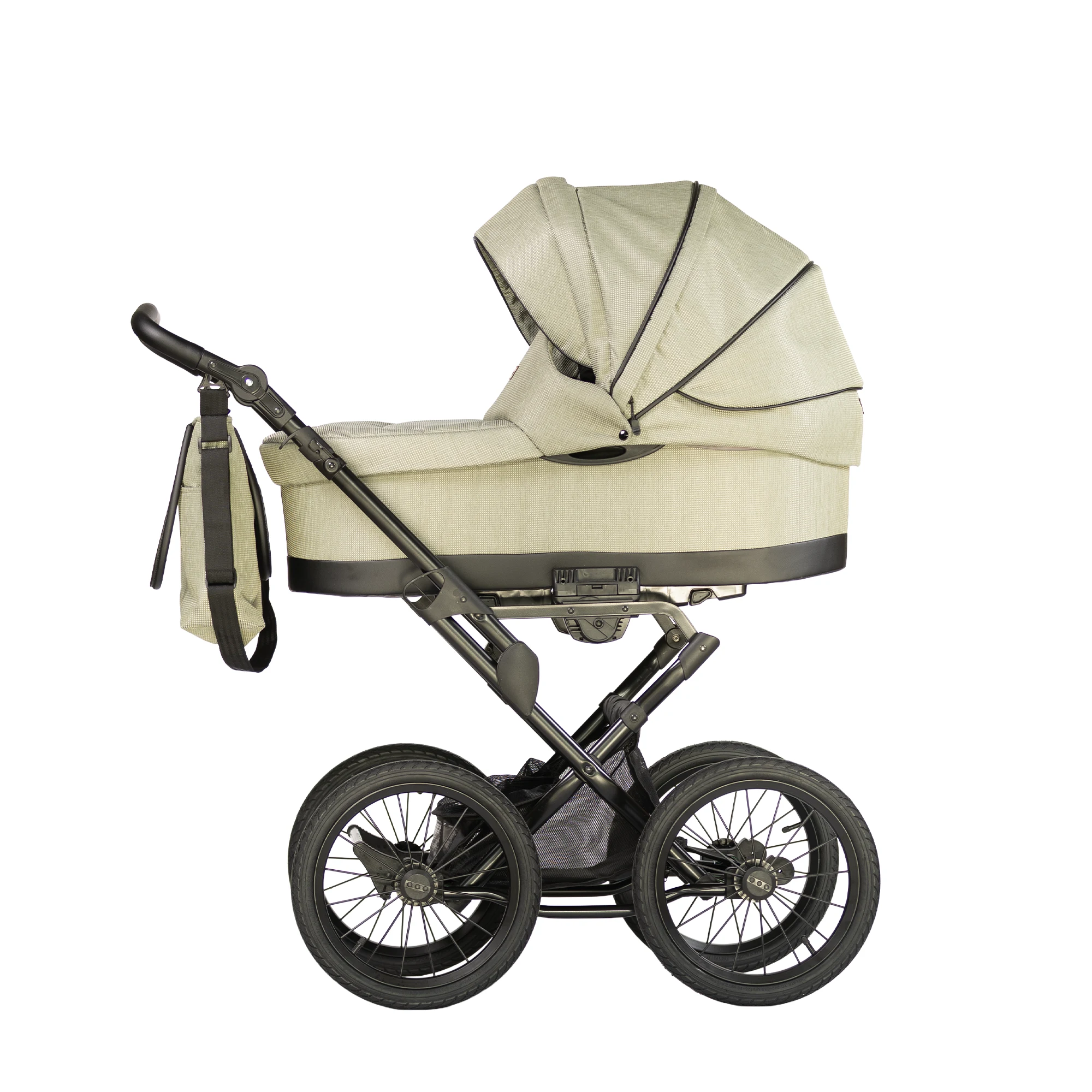 Kombikinderwagen Saturn Royal "Olivenschimmer" mit beweglichen Vorderrädern und 81cm XL Liegefläche + Sportwagenaufsatz  