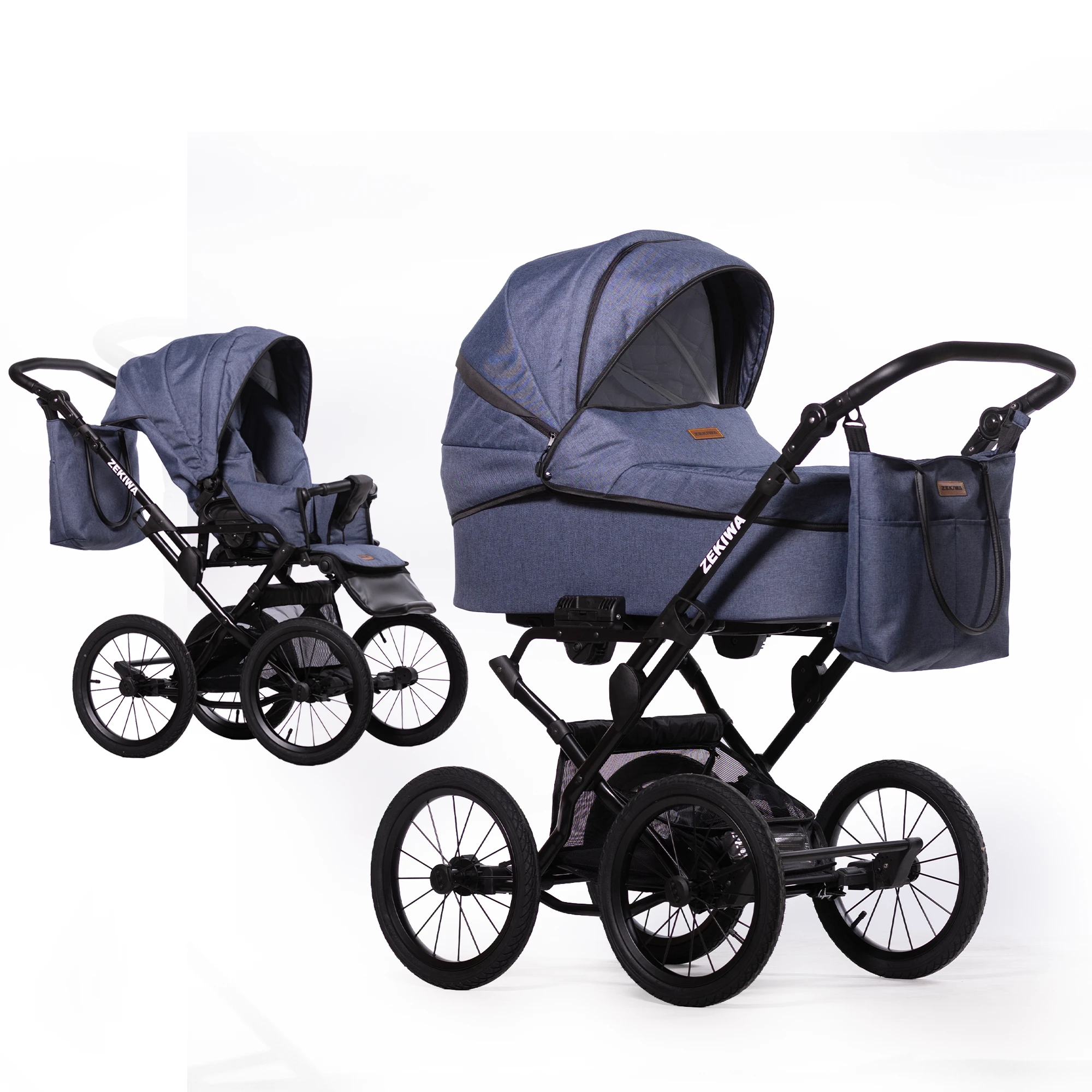 Kinderwagen "Indigo" Konfigurationswagen Saturn Royal / Touring Max - XXL Wanne mit 81cm Liegefläche - inkl. Sportwagenaufsatz und Wickeltasche