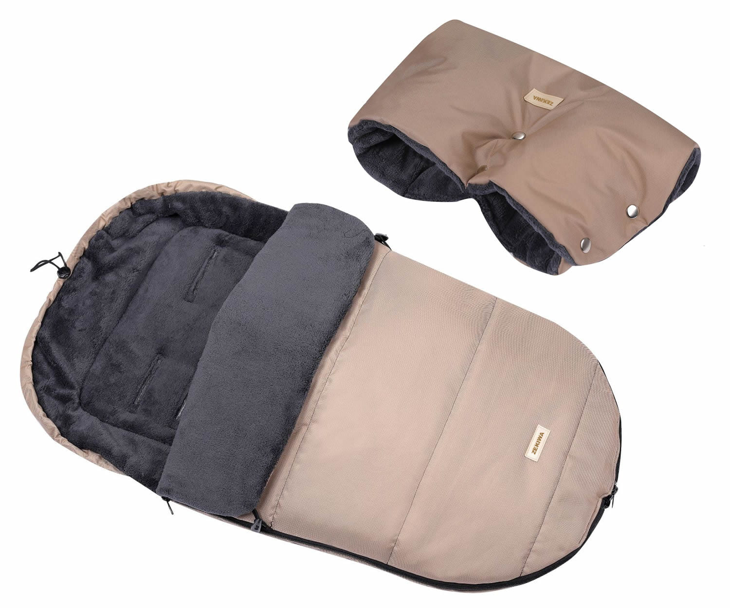 Winterschlafsack für Kinderwagen mit Muff, Cappuccino