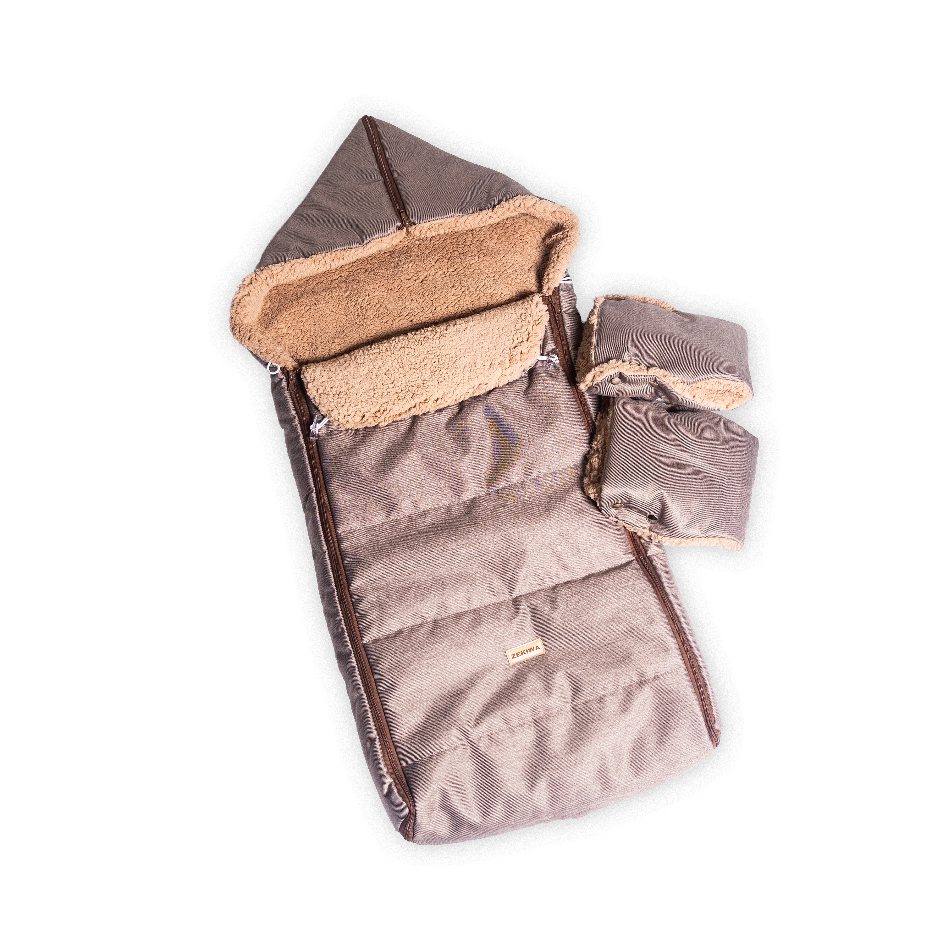 Warmer Winter Fußsack/ -Schlafsack mit Handschuhen für Kinderwagen oder Schlitten, TEDDY braun 110 cm