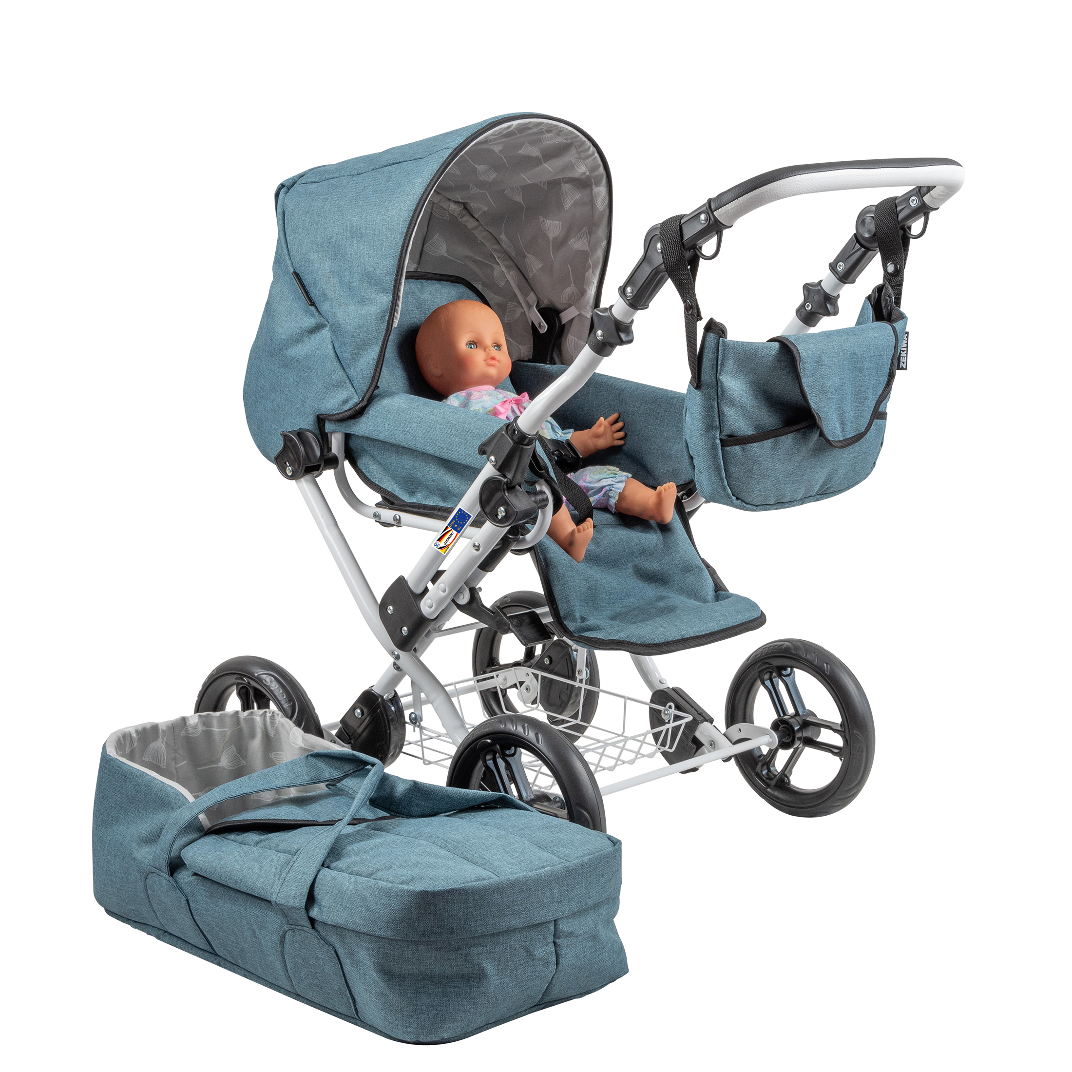T617231-01-LeinenTuerkis ZEKIWA Kombipuppenwagen Zeki Premium Leinen Türkis